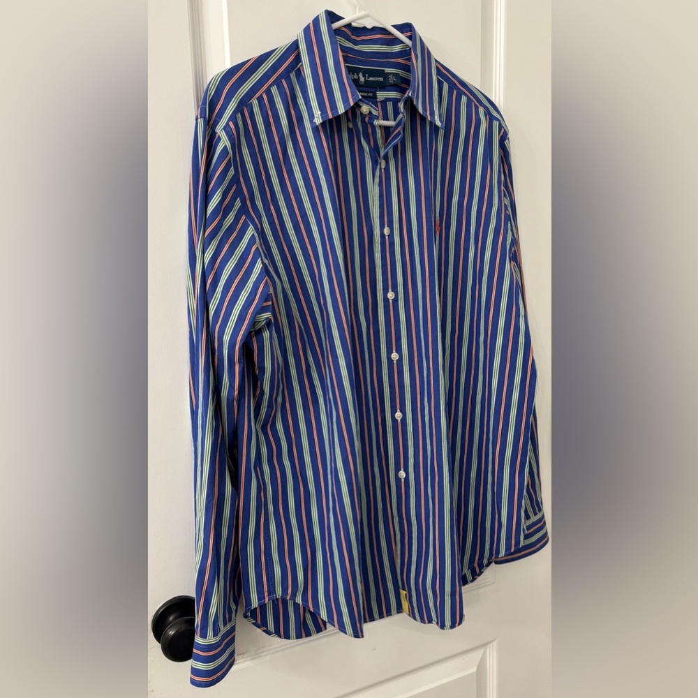 Ralph Lauren Men's Navy and White Striped Shirt - Picture 4 of 6